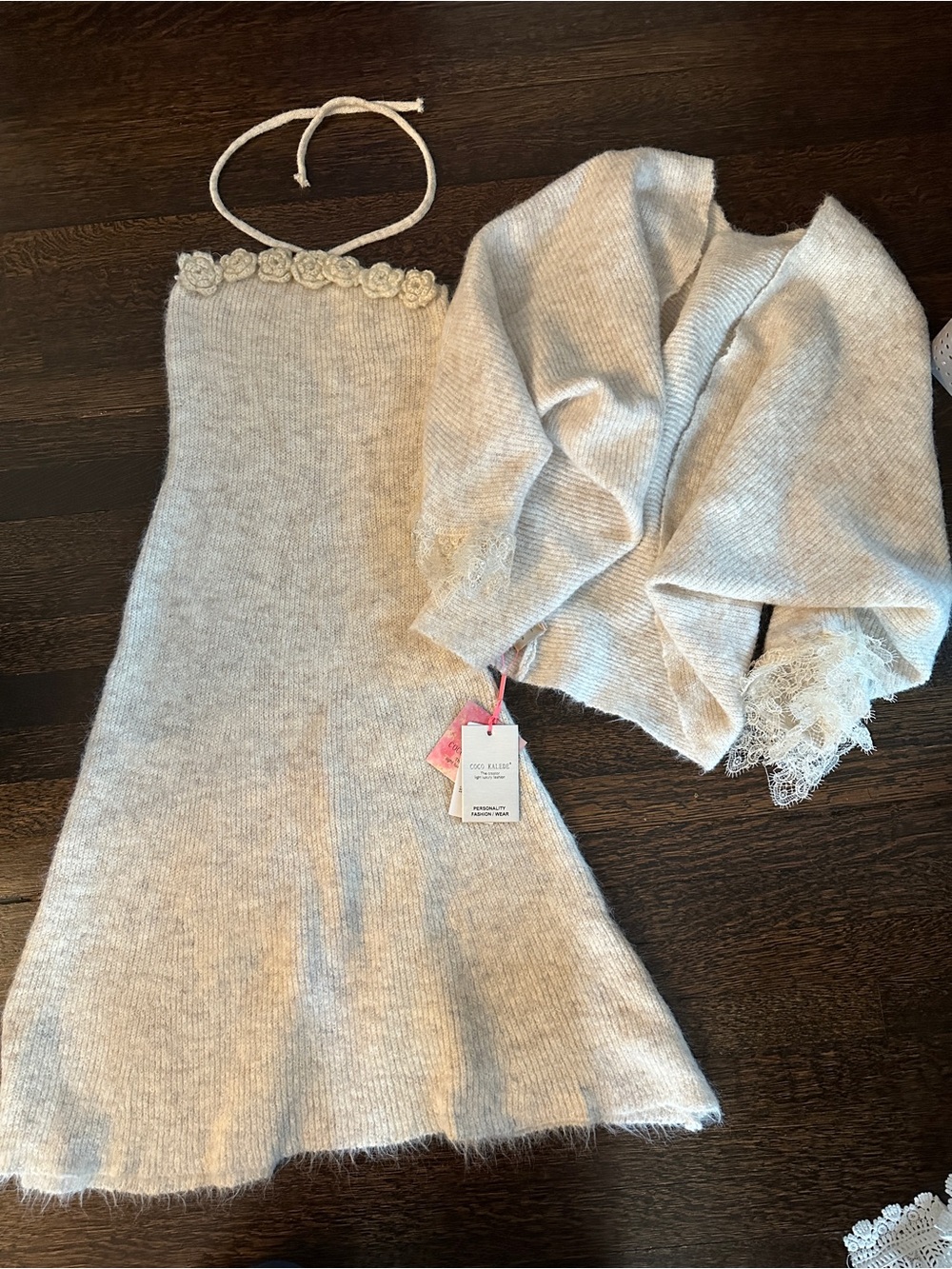 Cashmere Knit Cream Halter Dress and Sweater Set